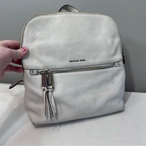 Michael Kors Rhea ivory white leather zip top adjustable strap backpack
